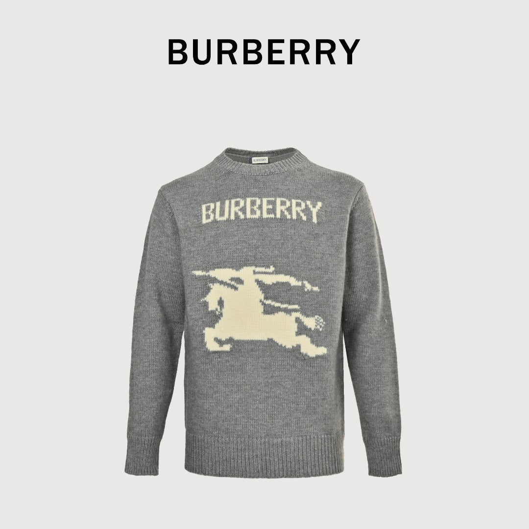 Burberry Equestrian Knight Cashmere Jacquard Crewneck Sweater - Grey