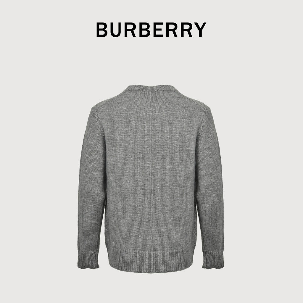 Burberry Equestrian Knight Cashmere Jacquard Crewneck Sweater - Grey