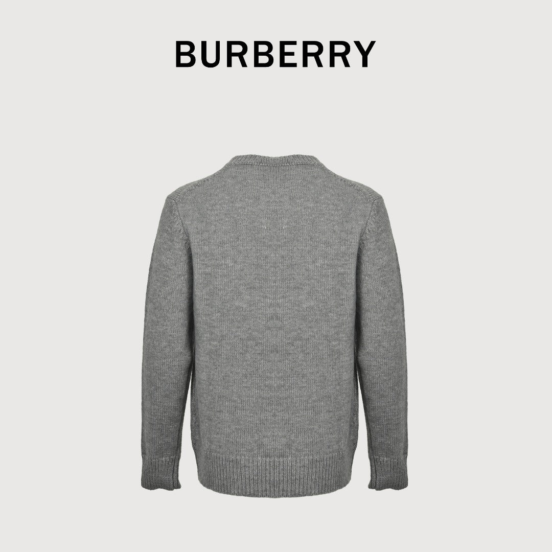 Burberry Equestrian Knight Cashmere Jacquard Crewneck Sweater - Grey