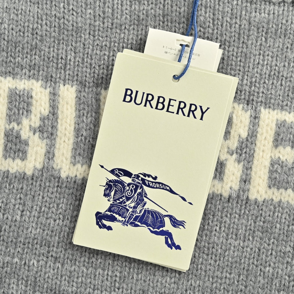 Burberry Equestrian Knight Cashmere Jacquard Crewneck Sweater - Grey