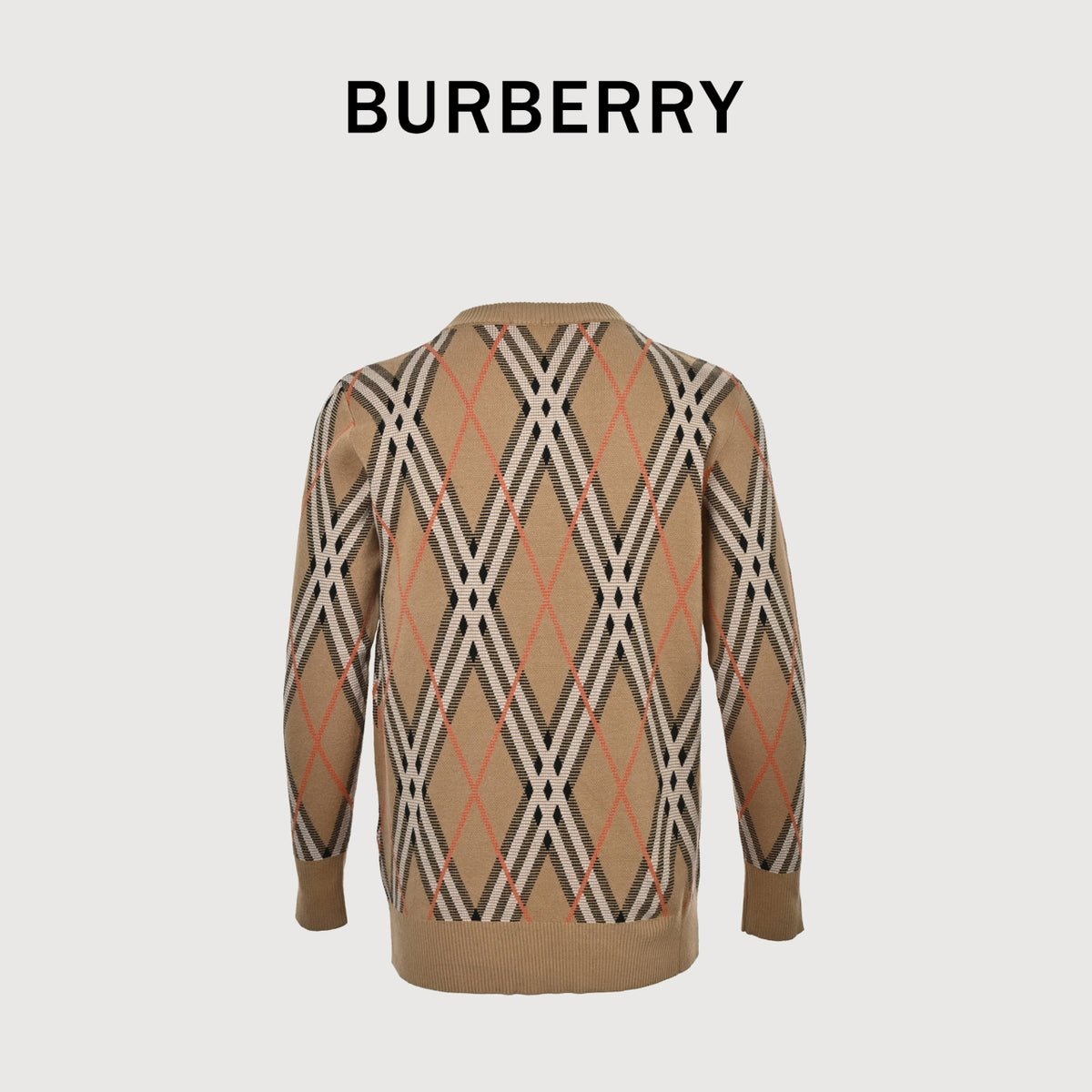 Burberry 25FW Diagonal Check Intarsia Crewneck Knit Sweater - Camel