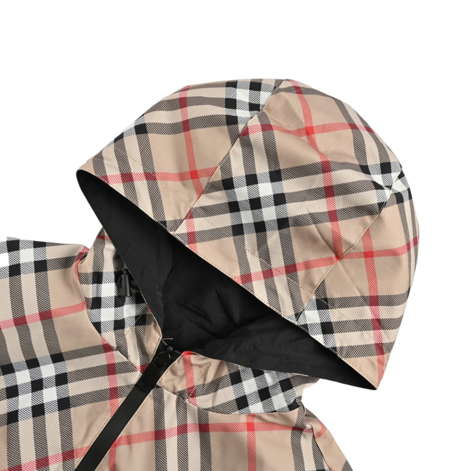 Burberry 24SS Equestrian Knight Check Reversible Hooded Jacket - Camel