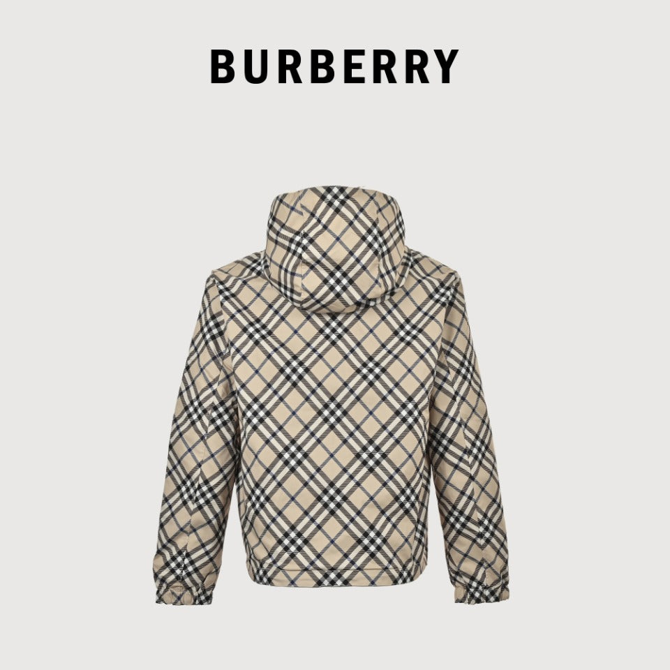Burberry 24SS Equestrian Knight Check Reversible Hooded Jacket - Black