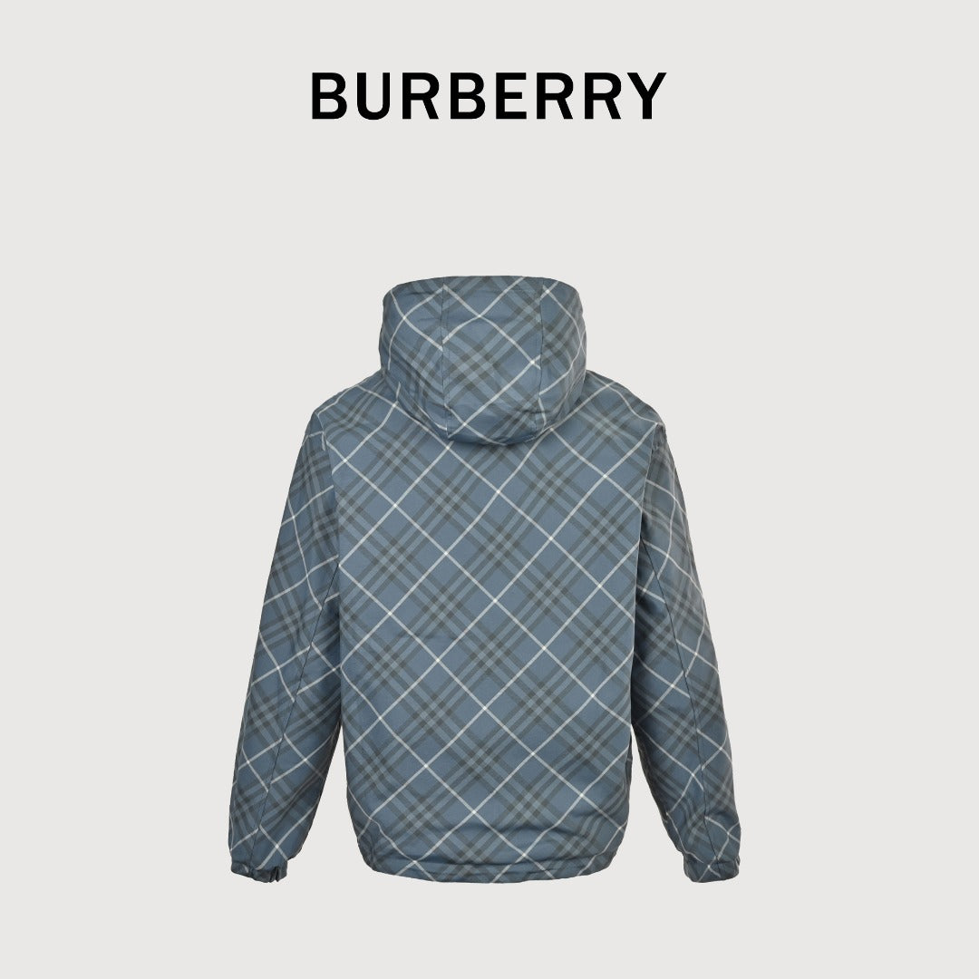 Burberry 24SS Diamond Argyle Check Equestrian Knight Reversible Hooded Jacket - Slate Blue