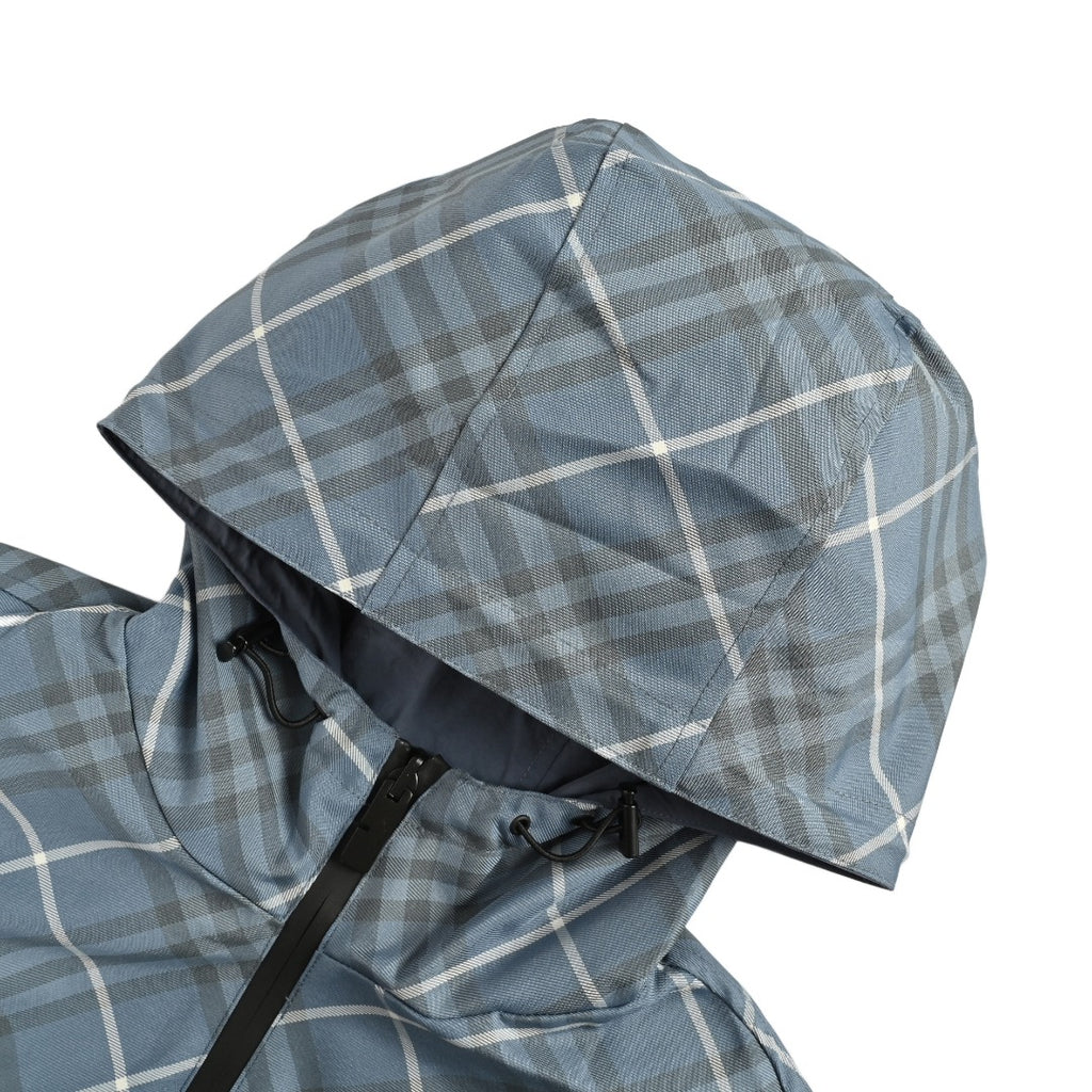Burberry 24SS Diamond Argyle Check Equestrian Knight Reversible Hooded Jacket - Slate Blue