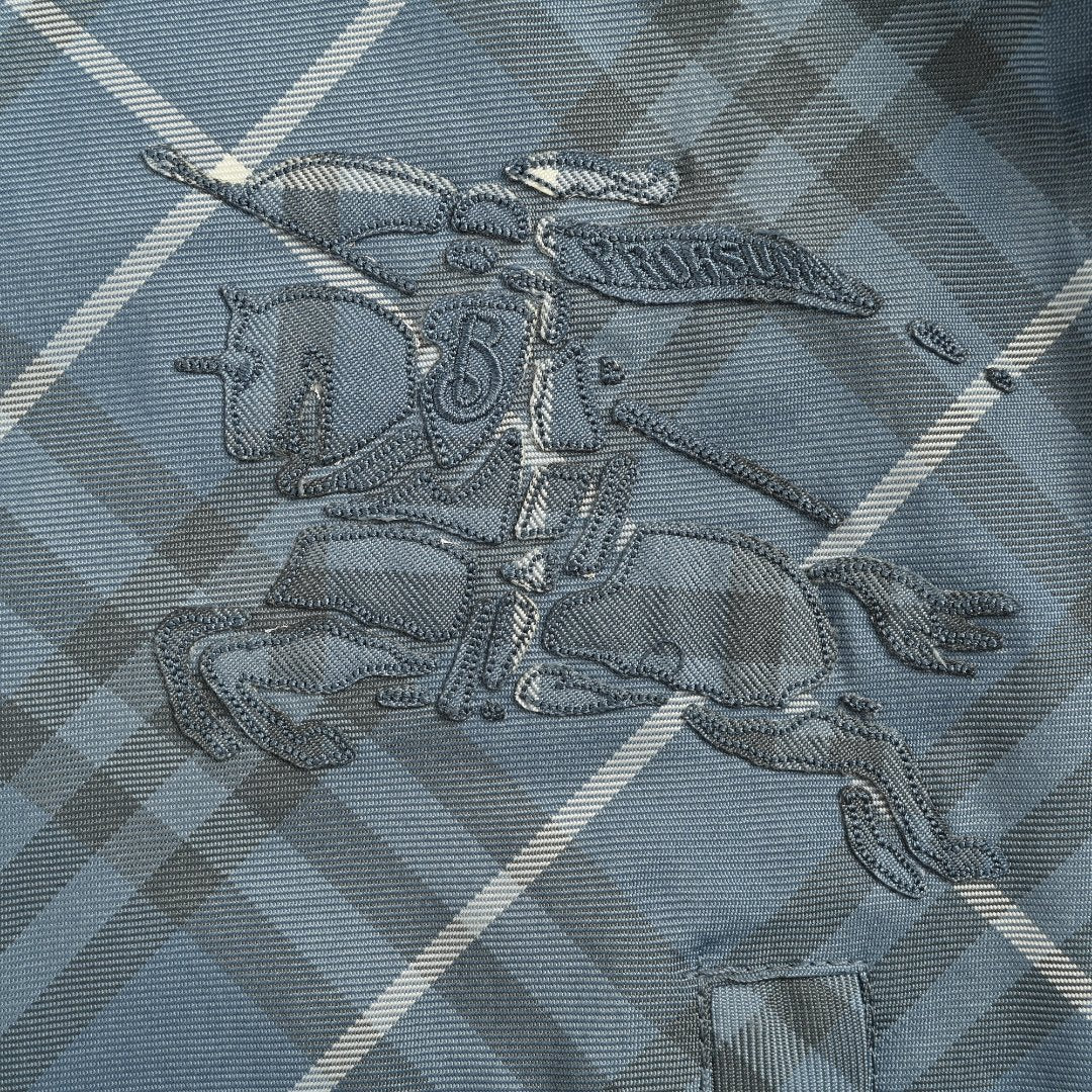 Burberry 24SS Diamond Argyle Check Equestrian Knight Reversible Hooded Jacket - Slate Blue