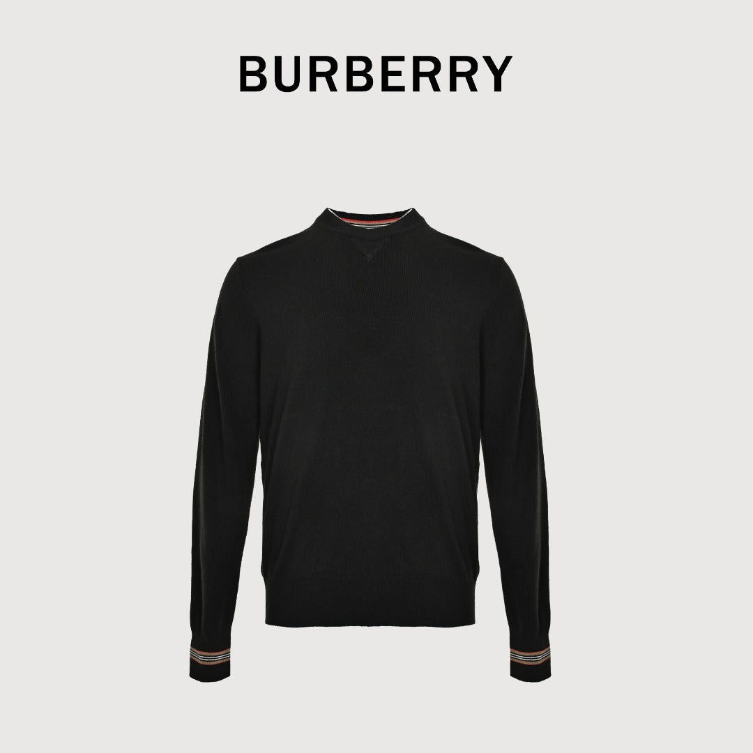Burberry BBR Heritage Stripe Cuff Crewneck Sweater - Black