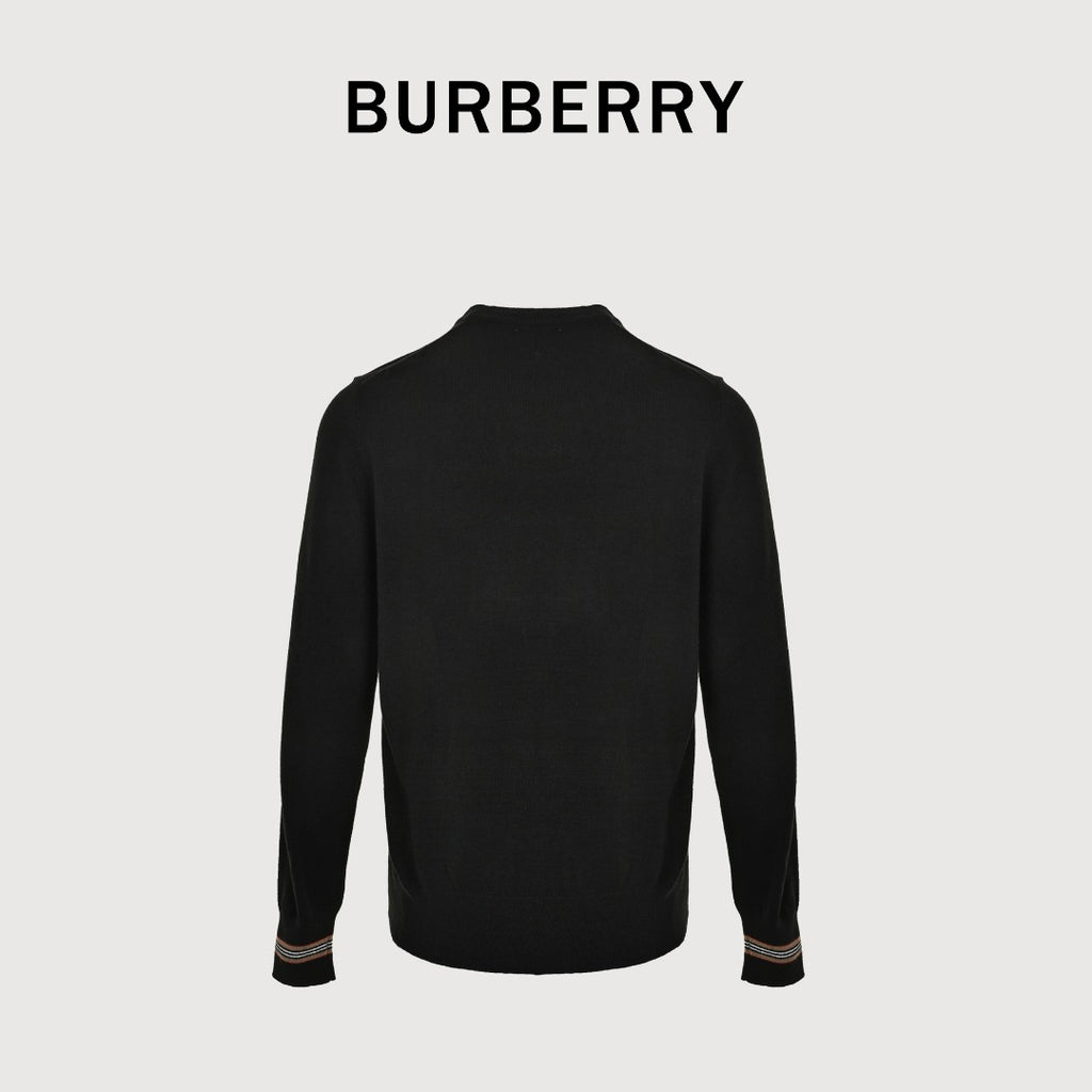 Burberry BBR Heritage Stripe Cuff Crewneck Sweater - Black
