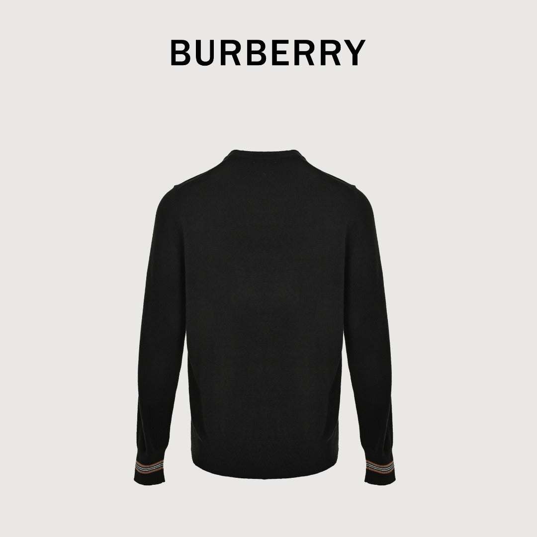 Burberry BBR Heritage Stripe Cuff Crewneck Sweater - Black
