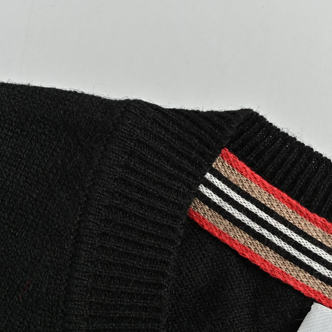 Burberry BBR Heritage Stripe Cuff Crewneck Sweater - Black
