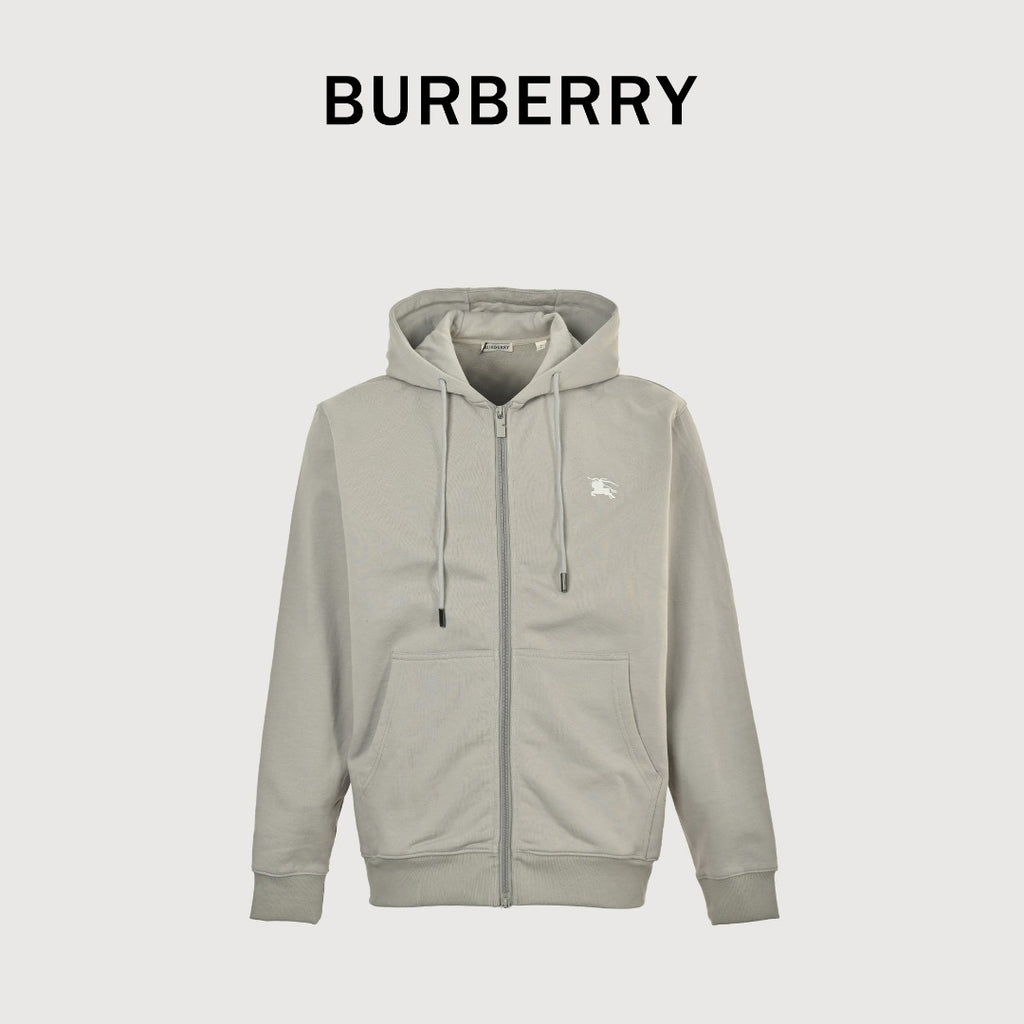 Burberry 25FW Back Stamp Equestrian Knight Embroidered Double-Zip Set Hoodie - Stone Grey