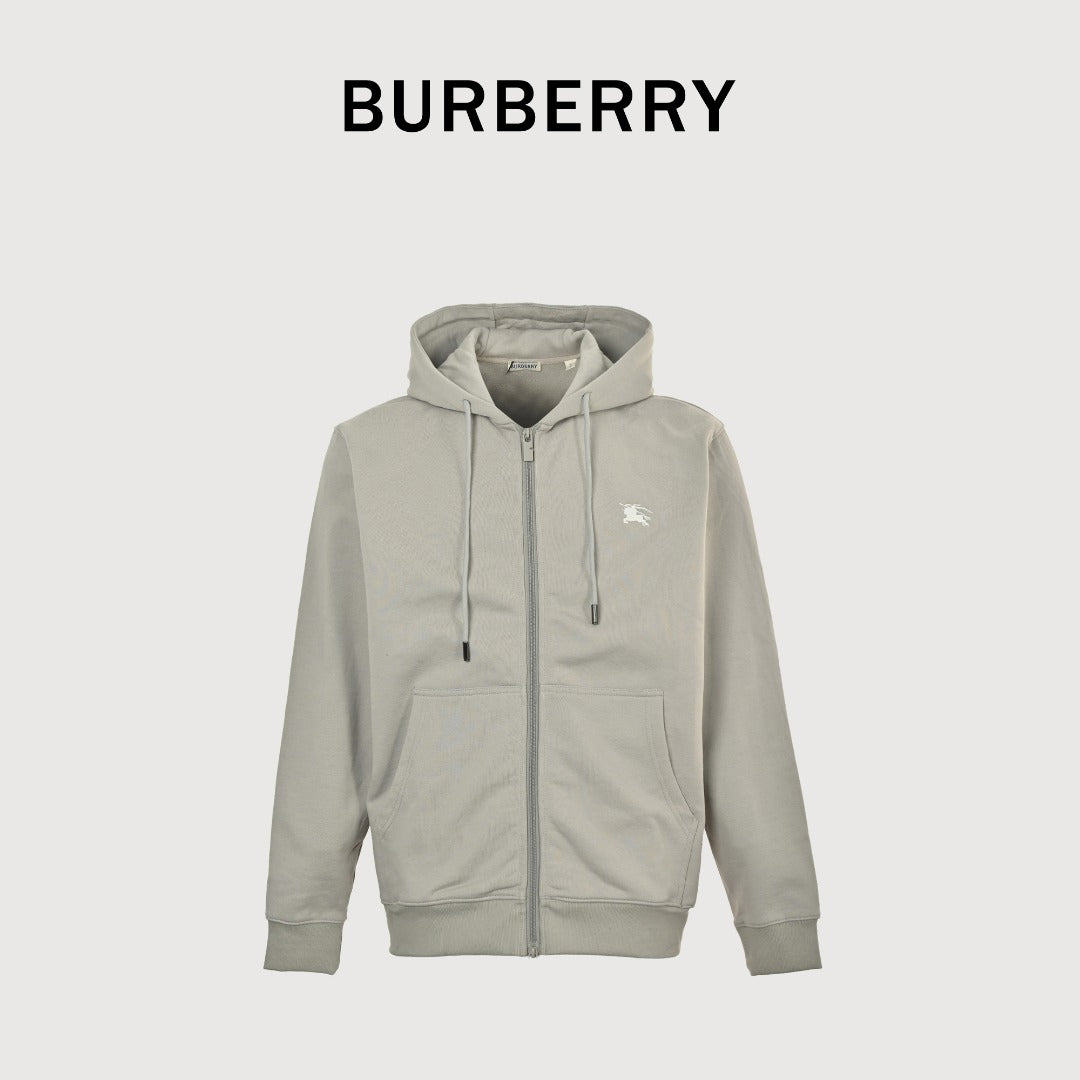Burberry 25FW Back Stamp Equestrian Knight Embroidered Double-Zip Set Hoodie - Stone Grey