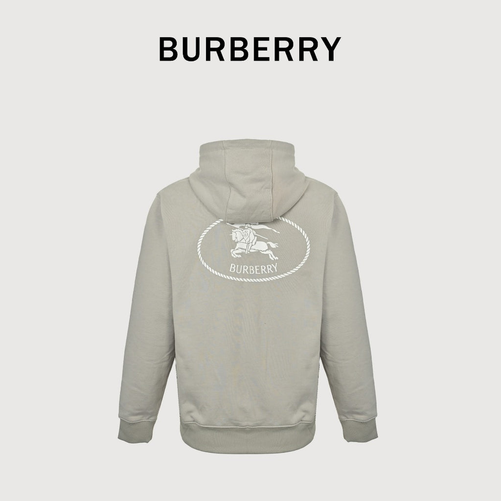 Burberry 25FW Back Stamp Equestrian Knight Embroidered Double-Zip Set Hoodie - Stone Grey