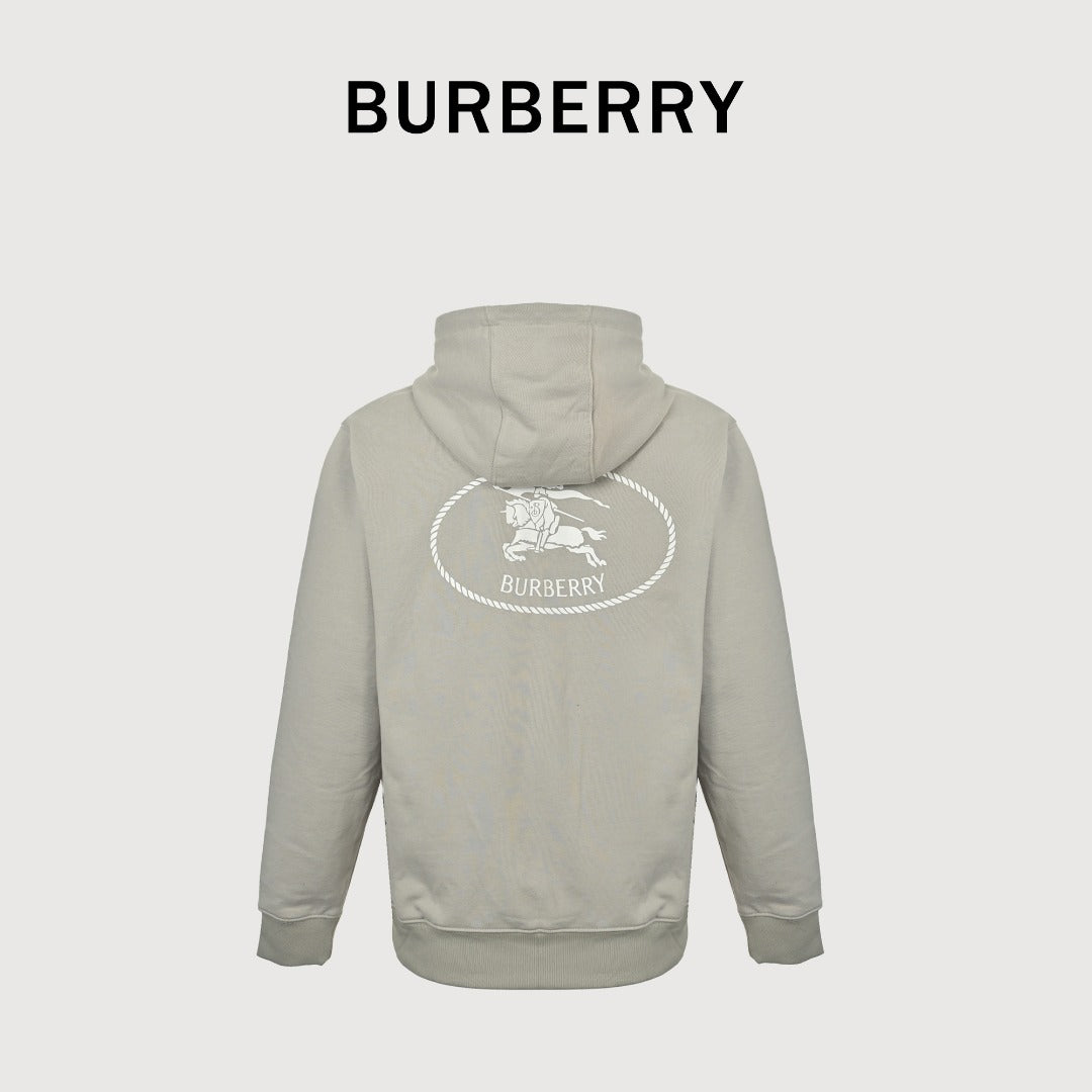 Burberry 25FW Back Stamp Equestrian Knight Embroidered Double-Zip Set Hoodie - Stone Grey