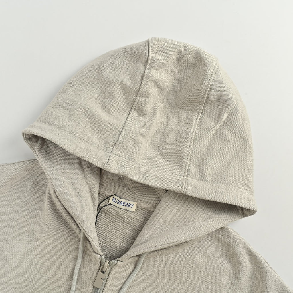 Burberry 25FW Back Stamp Equestrian Knight Embroidered Double-Zip Set Hoodie - Stone Grey