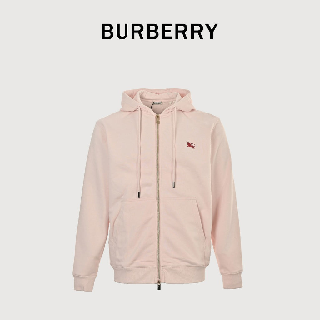 Burberry 25FW Back Stamp Equestrian Knight Embroidered Double-Zip Set Hoodie - Blush Pink