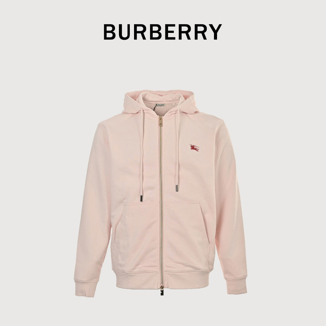 Burberry 25FW Back Stamp Equestrian Knight Embroidered Double-Zip Set Hoodie - Blush Pink