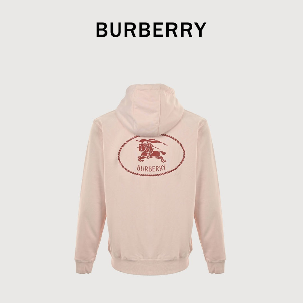 Burberry 25FW Back Stamp Equestrian Knight Embroidered Double-Zip Set Hoodie - Blush Pink