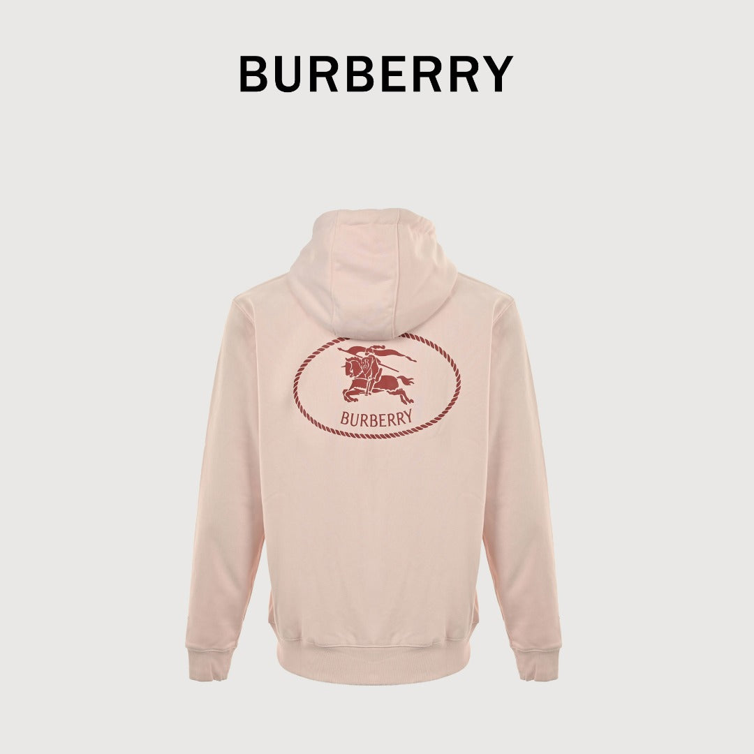Burberry 25FW Back Stamp Equestrian Knight Embroidered Double-Zip Set Hoodie - Blush Pink