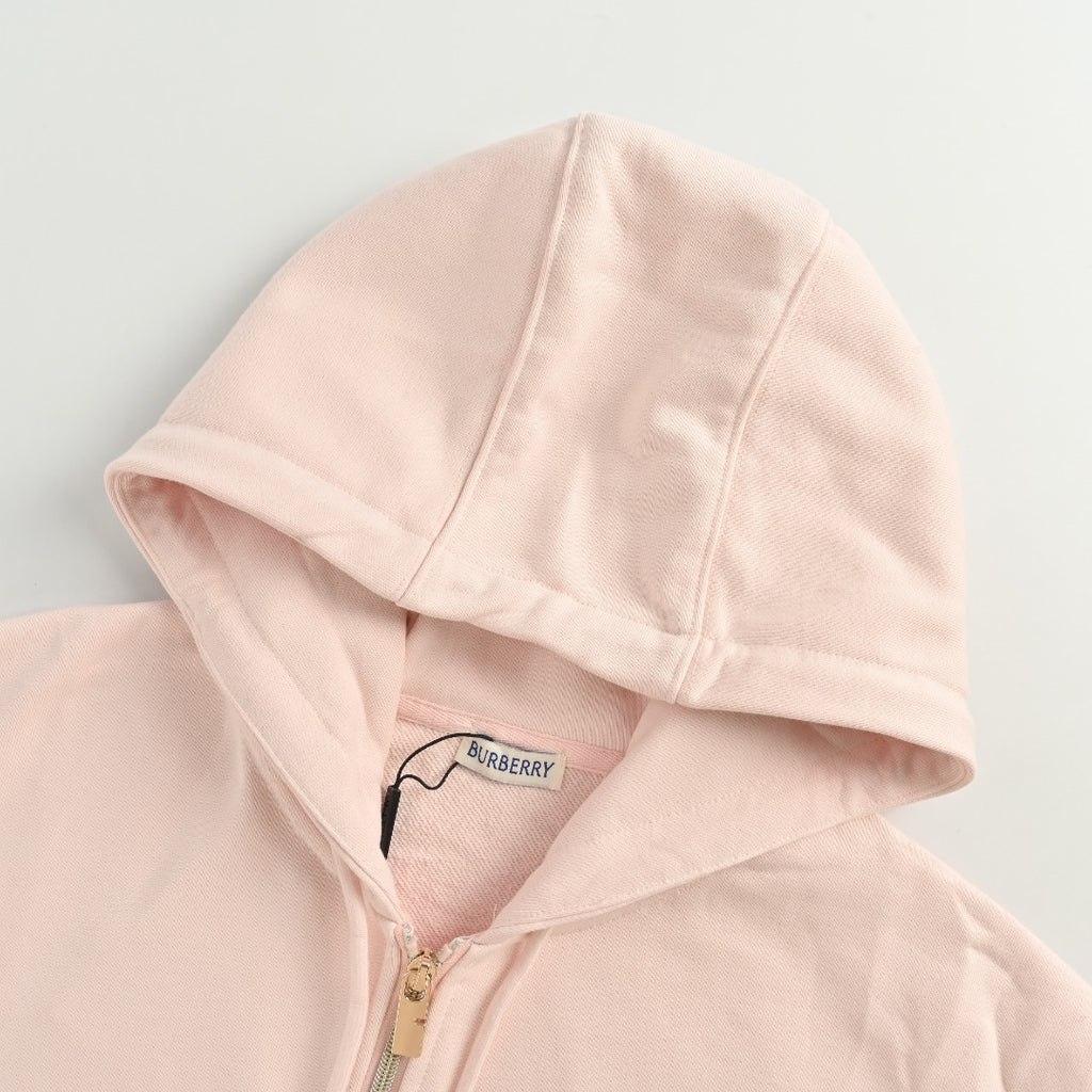 Burberry 25FW Back Stamp Equestrian Knight Embroidered Double-Zip Set Hoodie - Blush Pink