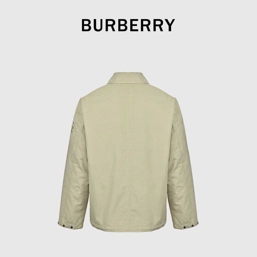 Burberry BBR 26SS Equestrian Knight Sleeve Embroidered Collared Zip Jacket – Stone