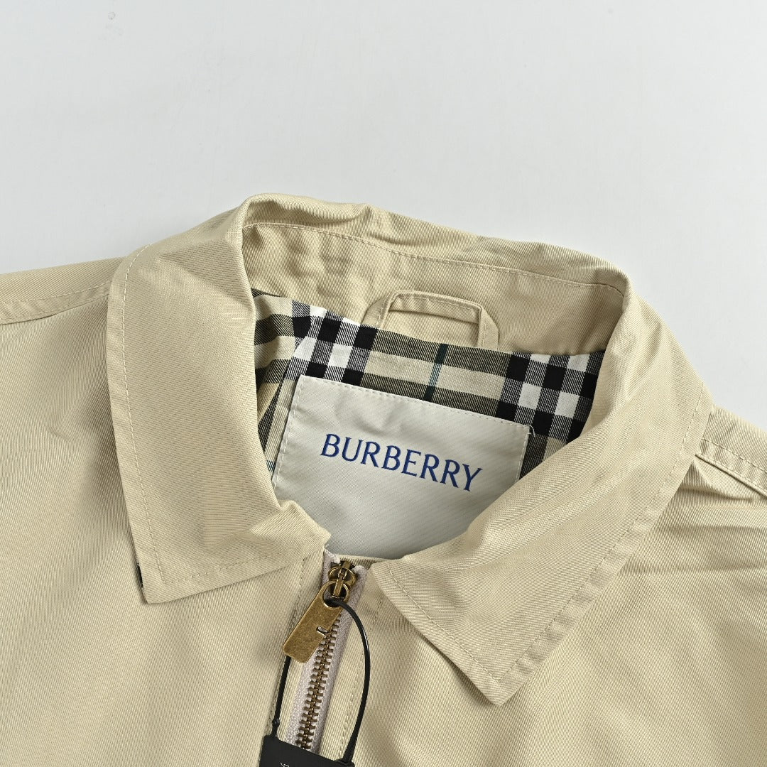 Burberry BBR 26SS Equestrian Knight Sleeve Embroidered Collared Zip Jacket – Stone