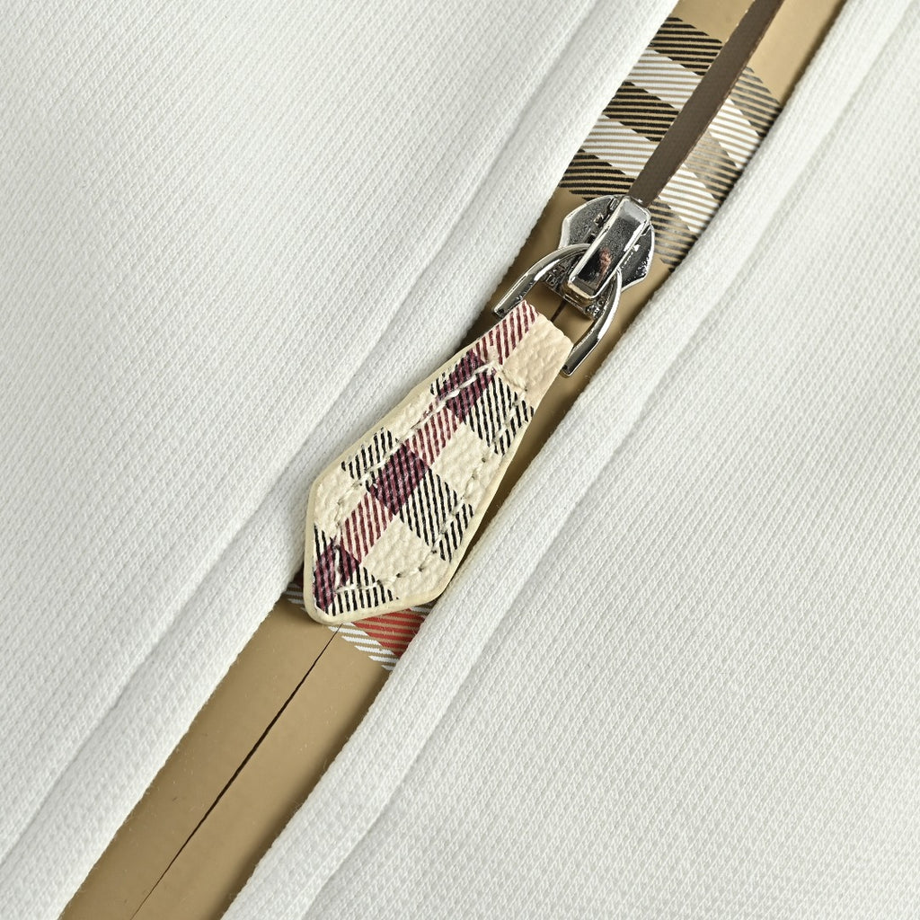 Burberry Equestrian Knight Vintage Check Splice Zip Hoodie Jacket – White