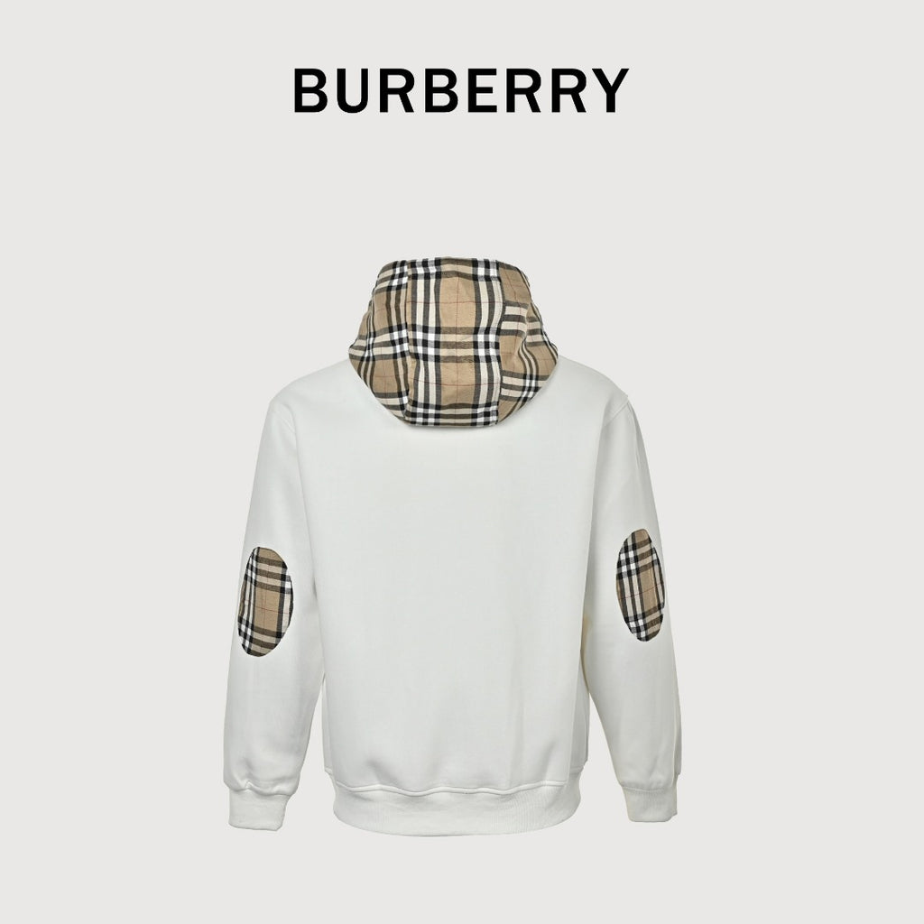 Burberry Equestrian Knight Vintage Check Splice Zip Hoodie Jacket – White