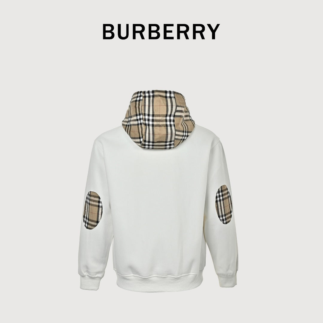 Burberry Equestrian Knight Vintage Check Splice Zip Hoodie Jacket – White