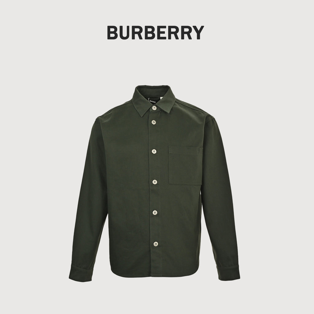 Burberry 25SS Shield Badge Spread Collar Denim Shirt Jacket – Olive