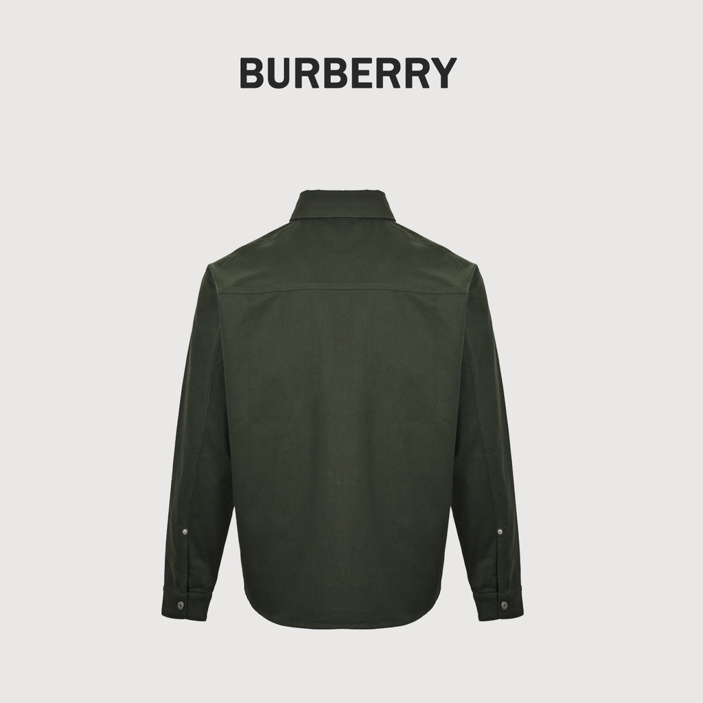 Burberry 25SS Shield Badge Spread Collar Denim Shirt Jacket – Olive