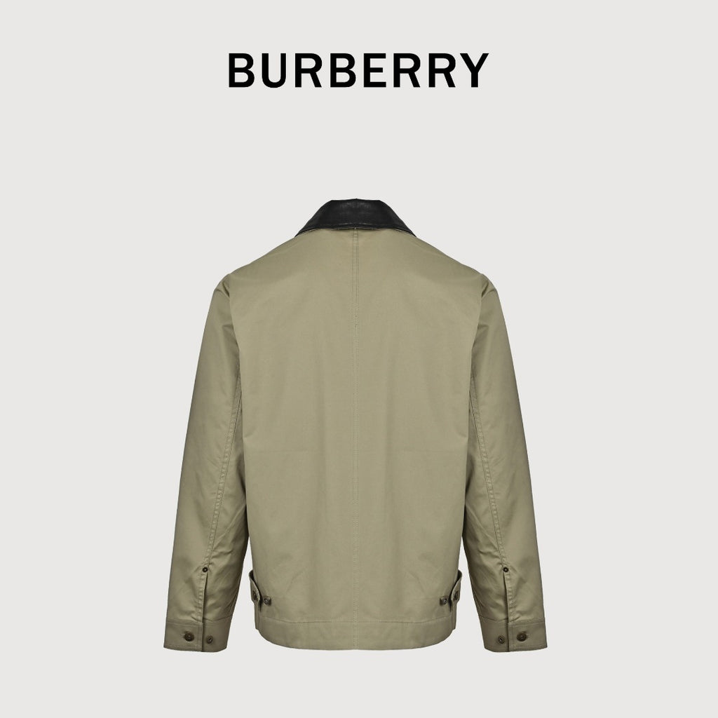 Burberry BBR Leather Collar Equestrian Knight Utility Pocket Zip Jacket – Khaki
