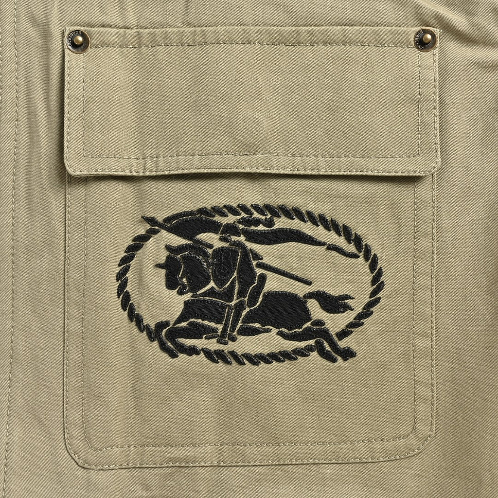 Burberry BBR Leather Collar Equestrian Knight Utility Pocket Zip Jacket – Khaki