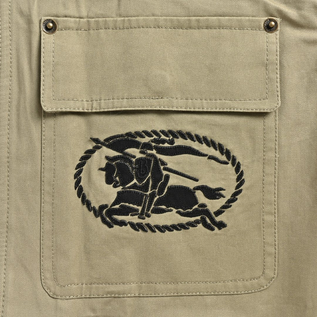 Burberry BBR Leather Collar Equestrian Knight Utility Pocket Zip Jacket – Khaki