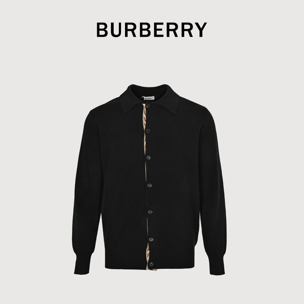 Burberry BBR Vintage Check Placket Wool Blend Cardigan – Navy