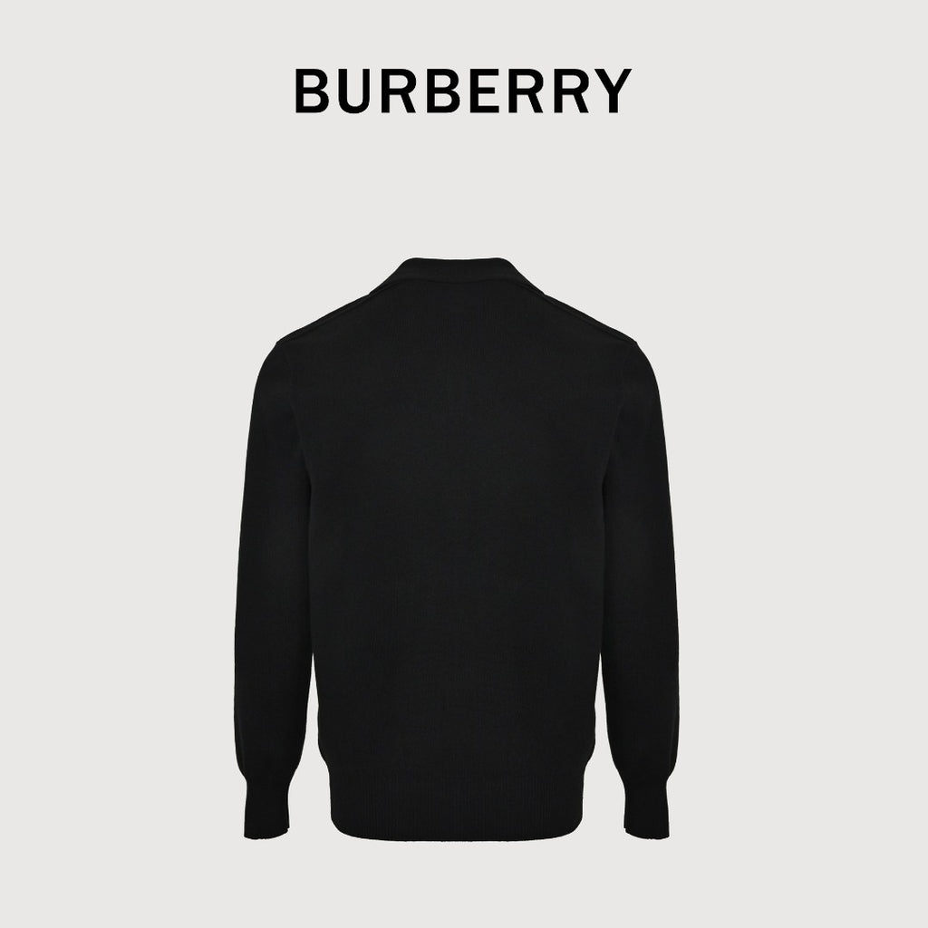 Burberry BBR Vintage Check Placket Wool Blend Cardigan – Black