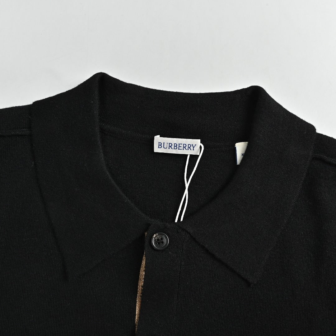 Burberry BBR Vintage Check Placket Wool Blend Cardigan – Black