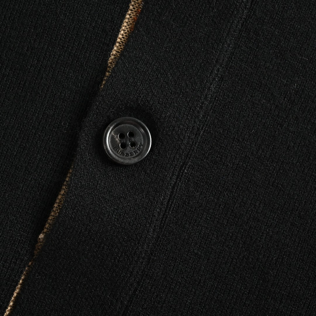 Burberry BBR Vintage Check Placket Wool Blend Cardigan – Black