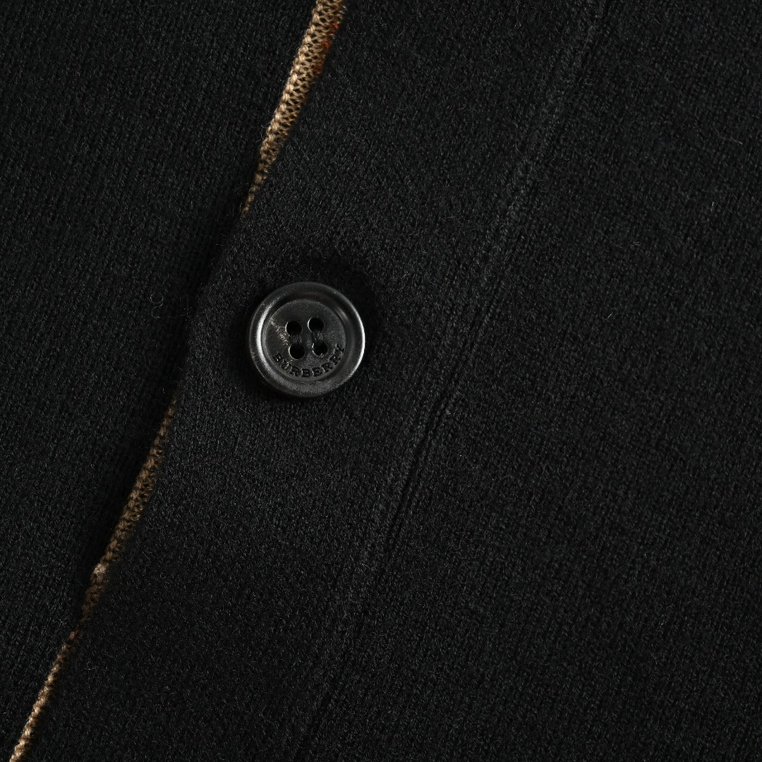 Burberry BBR Vintage Check Placket Wool Blend Cardigan – Navy