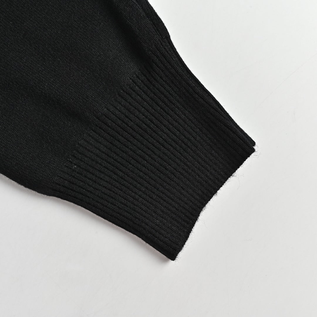 Burberry BBR Vintage Check Placket Wool Blend Cardigan – Black