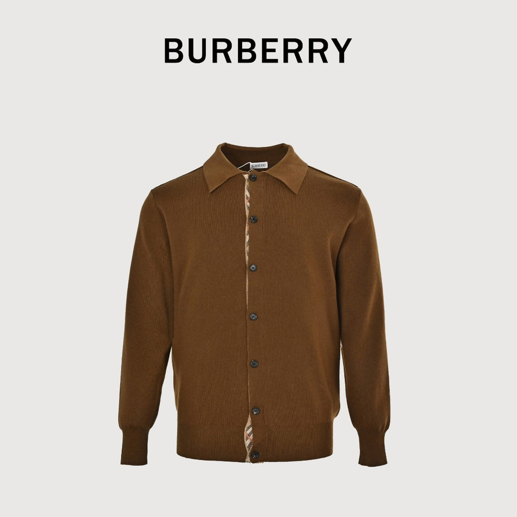 Burberry BBR Vintage Check Placket Wool Blend Cardigan – Camel