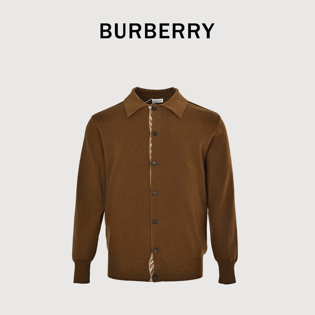 Burberry BBR Vintage Check Placket Wool Blend Cardigan – Camel