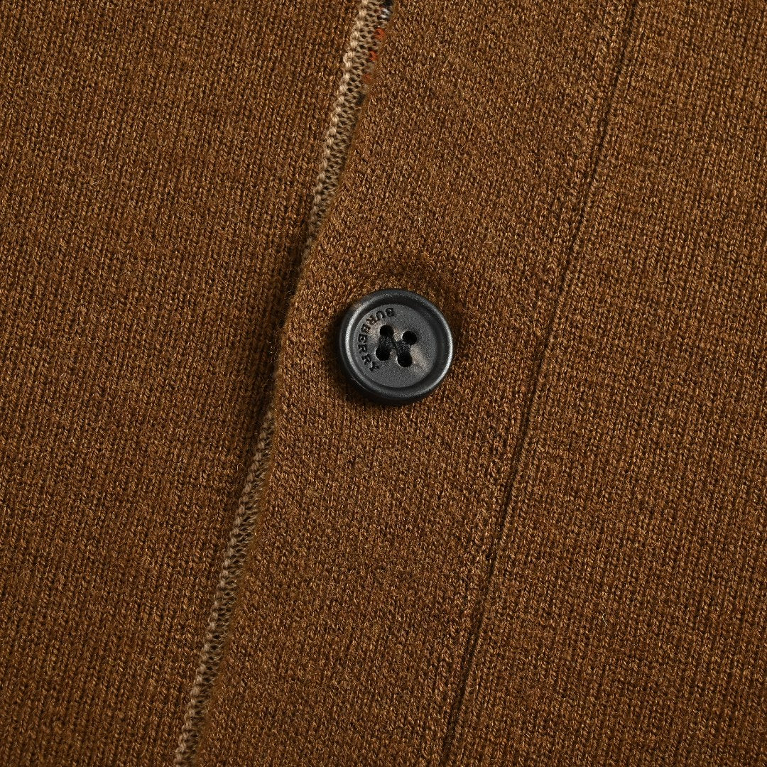 Burberry BBR Vintage Check Placket Wool Blend Cardigan – Camel