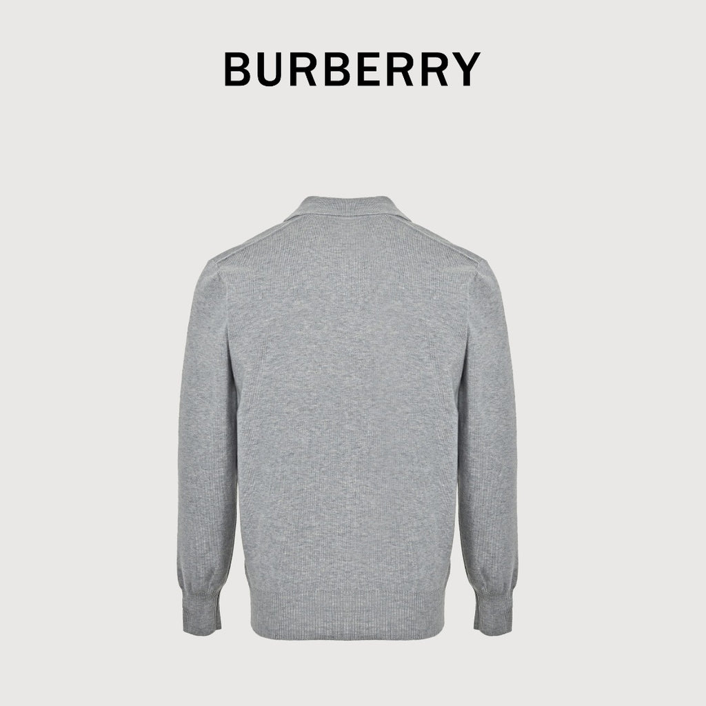 Burberry BBR Vintage Check Placket Wool Blend Cardigan – Grey