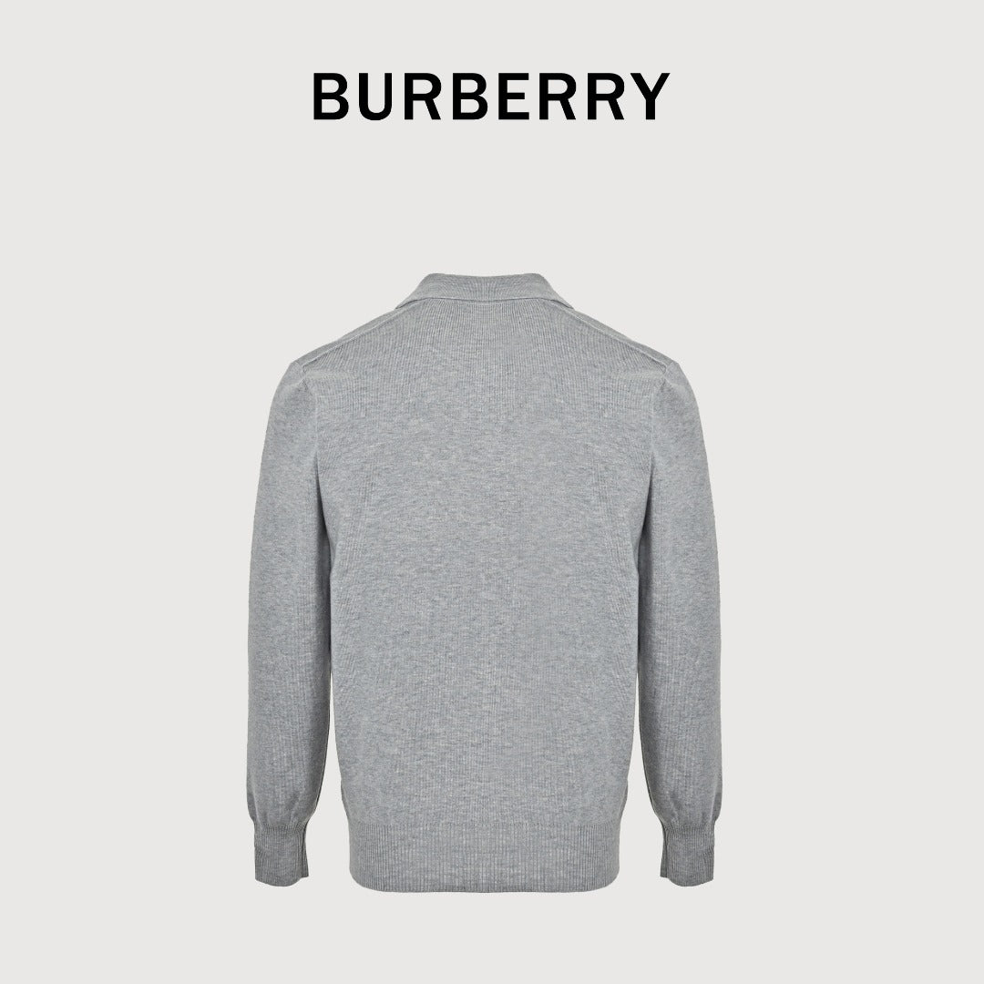 Burberry BBR Vintage Check Placket Wool Blend Cardigan – Grey