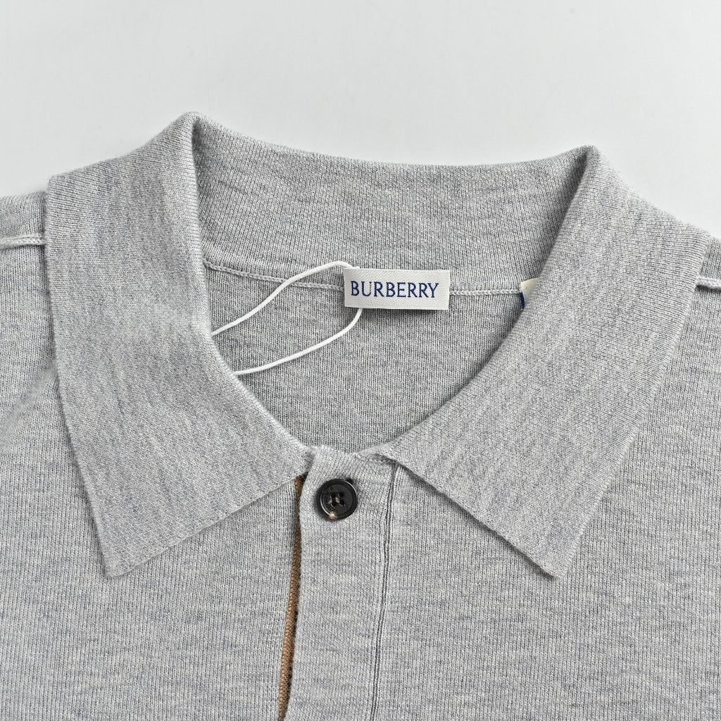Burberry BBR Vintage Check Placket Wool Blend Cardigan – Grey