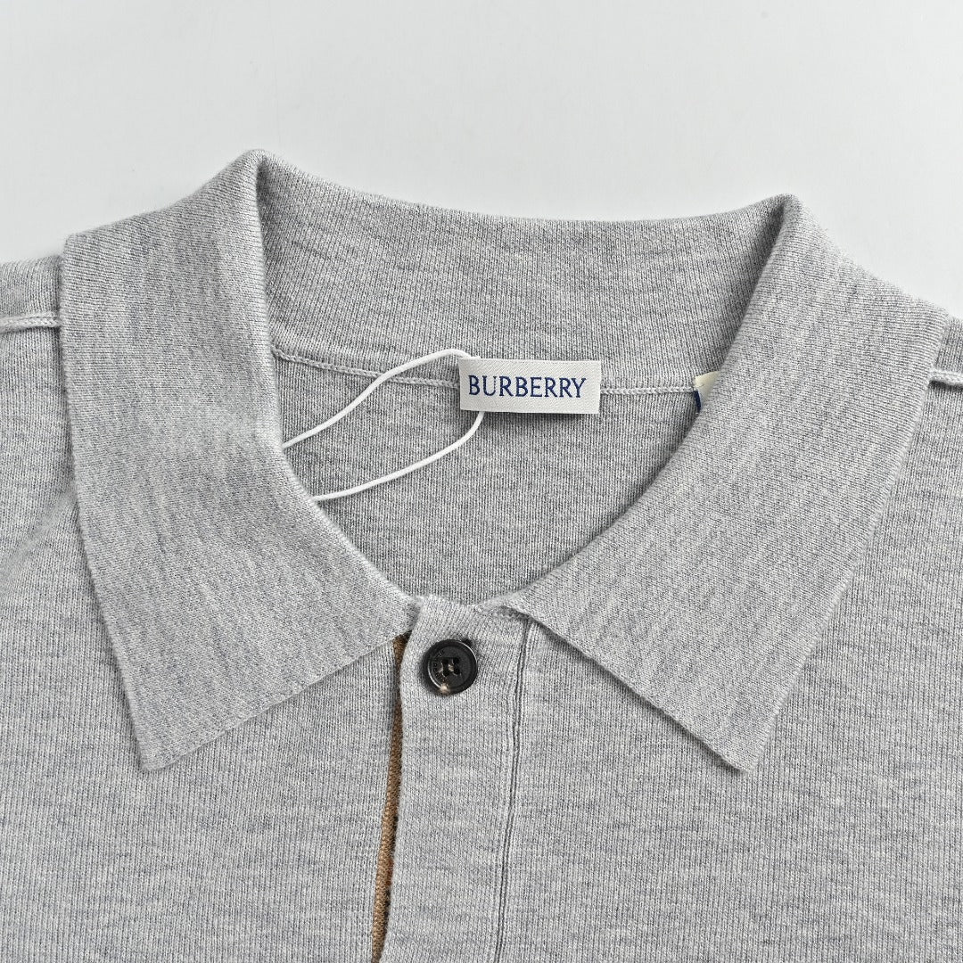 Burberry BBR Vintage Check Placket Wool Blend Cardigan – Grey