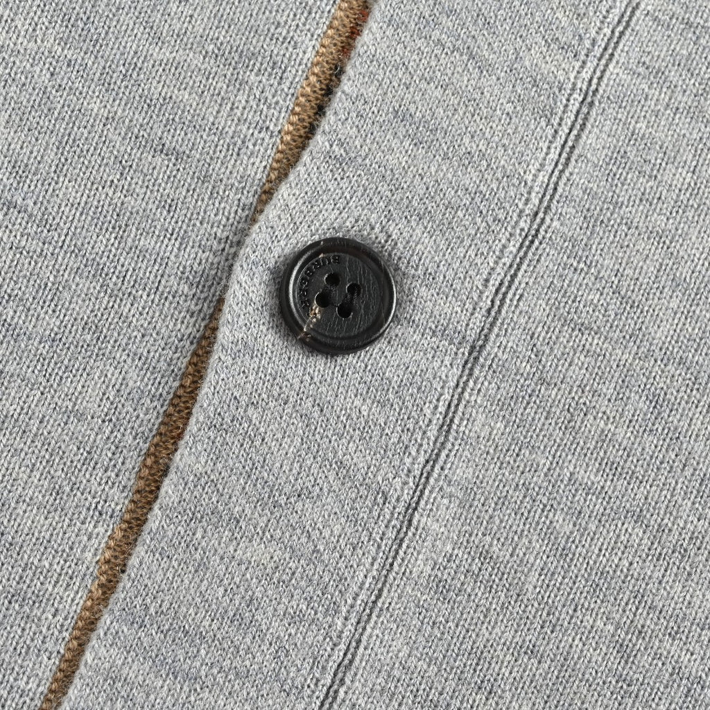 Burberry BBR Vintage Check Placket Wool Blend Cardigan – Grey
