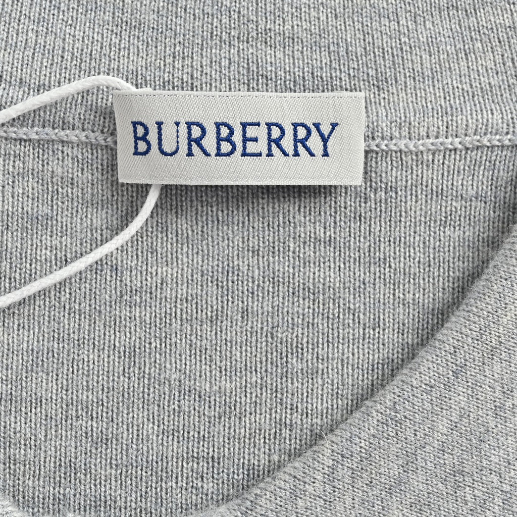 Burberry BBR Vintage Check Placket Wool Blend Cardigan – Grey
