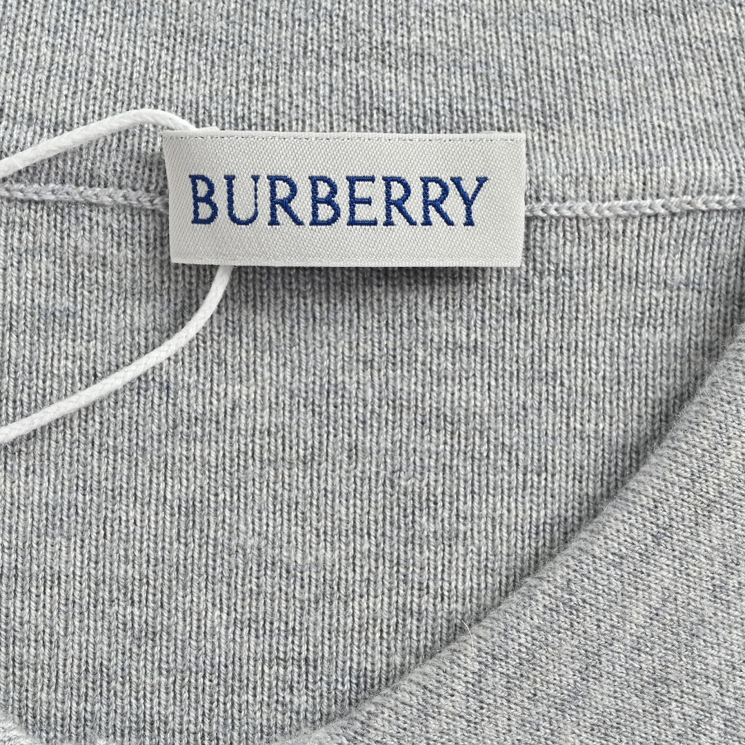 Burberry BBR Vintage Check Placket Wool Blend Cardigan – Grey